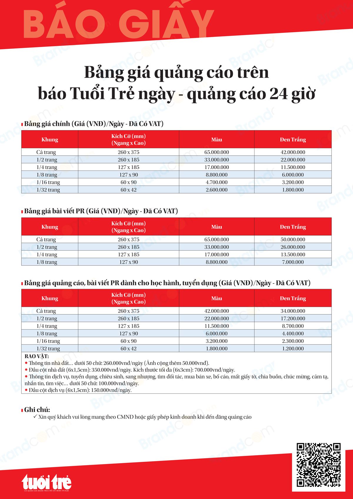 Bảng giá quảng cáo trên báo tuổi trẻ ngày – quảng cáo 24h